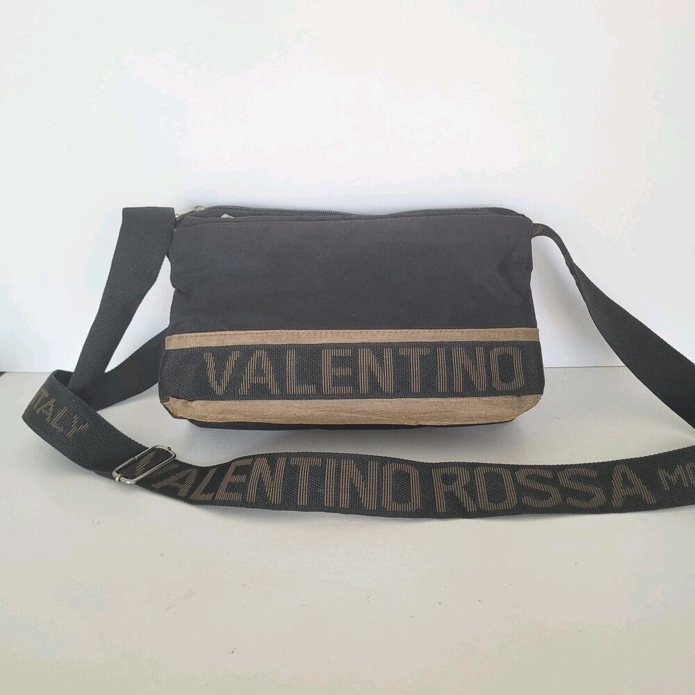 VALENTINO ROSSA Handbag Shoulder Purse Nylon Logo Bag Black Medium Vintage